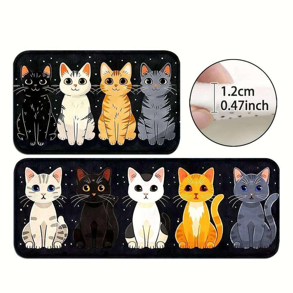 VIKAMA Cute Cat Pattern Kitchen Rug Office Bathroom Bedroom Laundry Room Entrance Hall Customizable for Festive Home Decor W260226