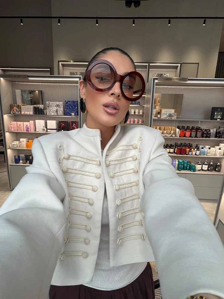 High Street Womens Jacket O-neck Single Breasted Solid Female Napoleon Jackets 2026 Spring Chic Fashion Casual Lady Coat 260202