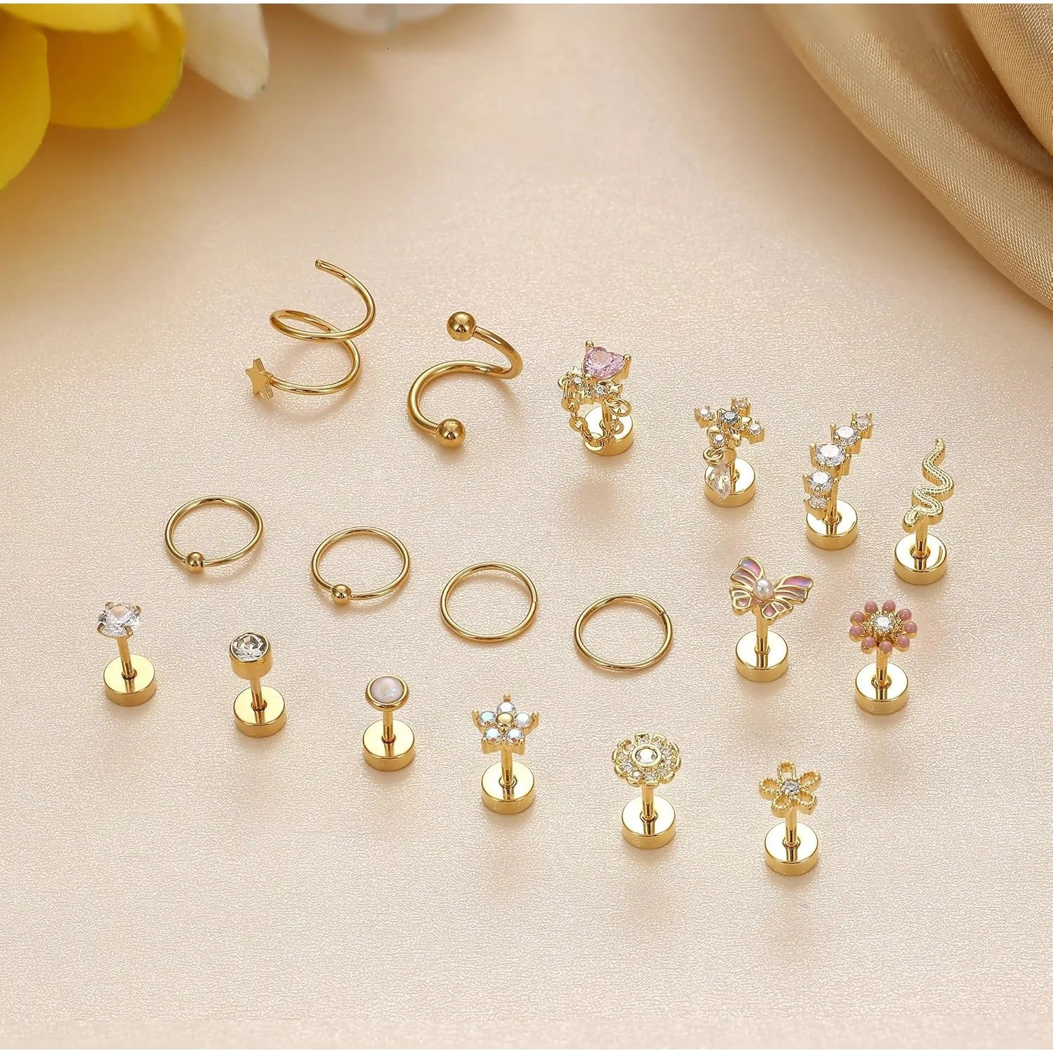 Bobisty 1PC Cartilage Earring Stud for Women Steel Flat Back Earrings Hoop Flower Snake Shape Helix Piercing Jewelry 260126