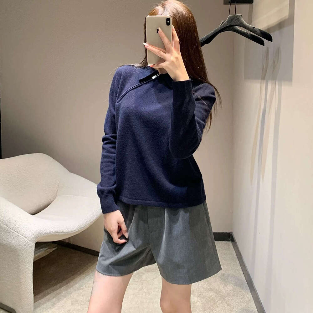 2026 Autumn/Winter New Micro Label Slant Zipper Collar Long Sleeve Knitted Wool Women's Top