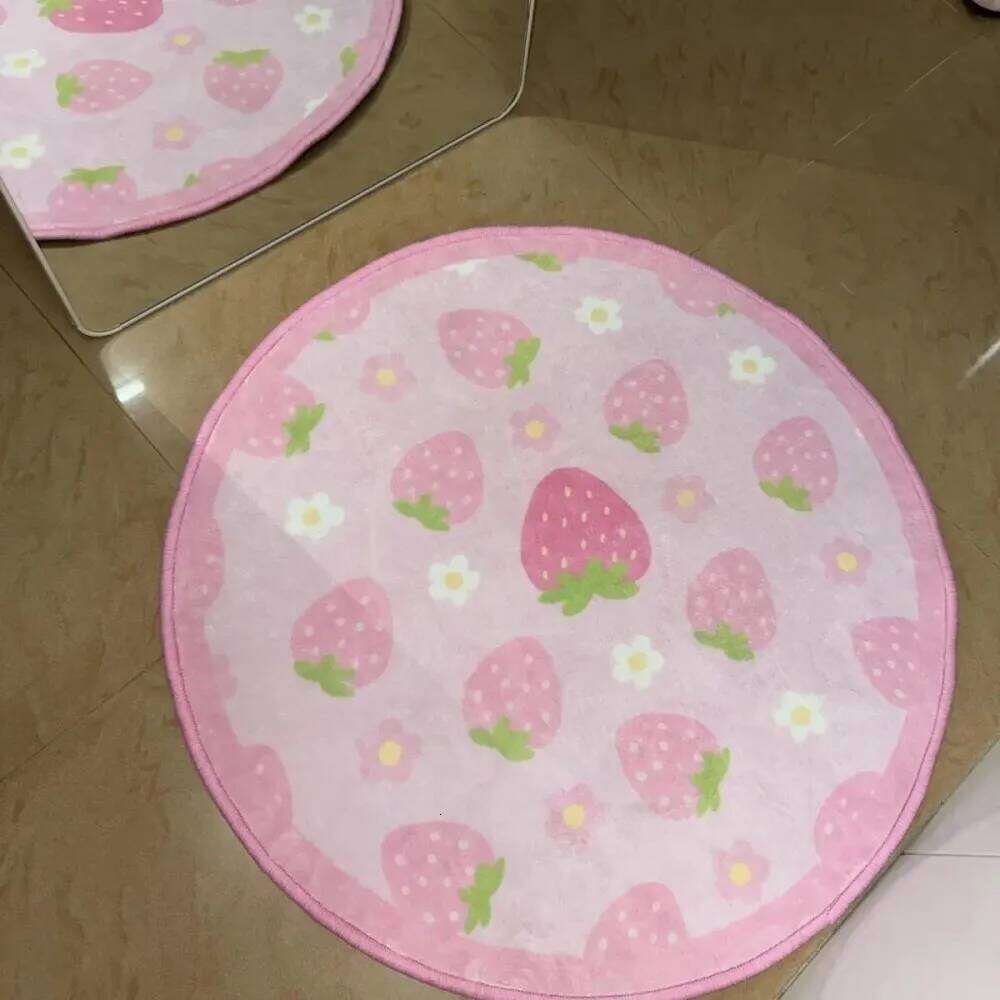 VIKAMA Strawberry Fluffy Rug Bedroom & Living Room Sweet Shaggy Non-Slip Carpet Cute Home Decor for Girls' Wardrobes W260226