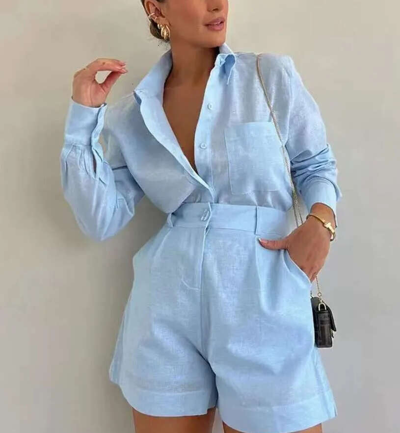 2026 new elegant summer autumn women's designer short sleeved round neck shirt loose shorts 2-piece set