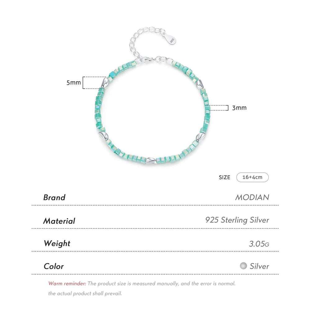 MODIAN Solid 925 Sterling Silver Square Green Crystal Charm Bracelet For Women Sweet Link Chain Female Fine Jewelry Accessories Z260225