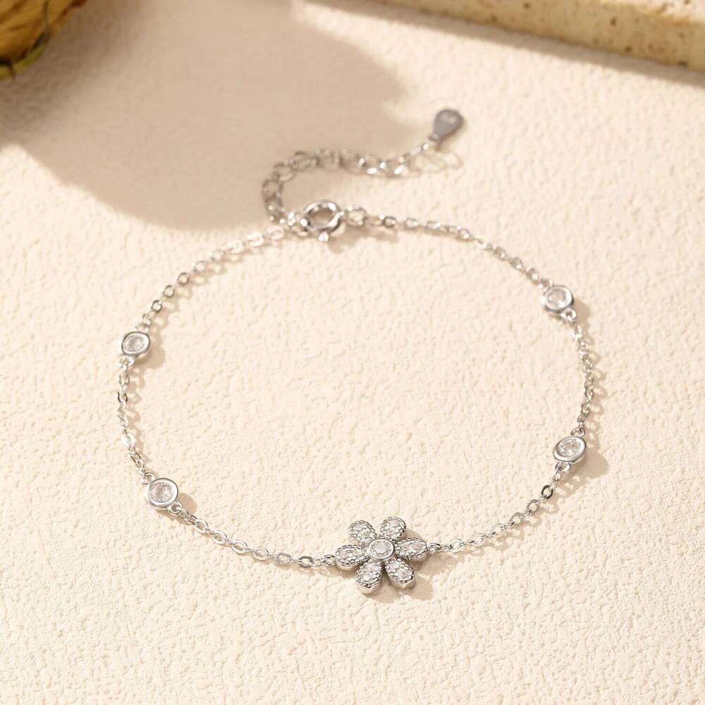 MODIAN 925 Sterling Silver Elegant Sparkling Flower Clear CZ Charms Simple Bracelet Fashion Link Chain For Women Fine Jewelry Z260225