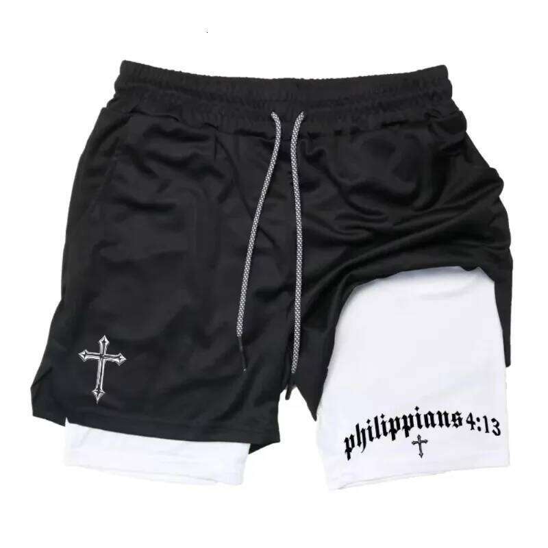 Latest Cross Bible Graphic 2-in-1 Athletic Men Fitness Gym Workout Running Moisture-Wicking Phone Pocket Towel Shorts H260226 - view 3