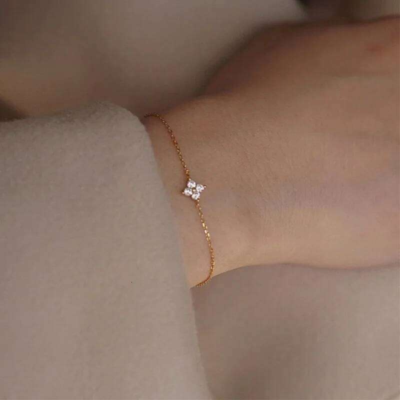 Color Bracelet for Women Girls 925 Sterling Silver Link Chian with Cubic Zirconia Cute Clover Charm Adjustable Jewellery Z260225