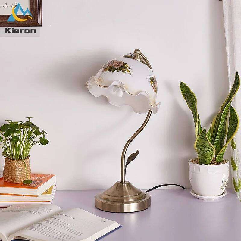 American Style Modern Simple Flower Led Desk Bedroom Study Bedside Dimming Table Lamps Living Room Decor Glass Floor Lamp H260225