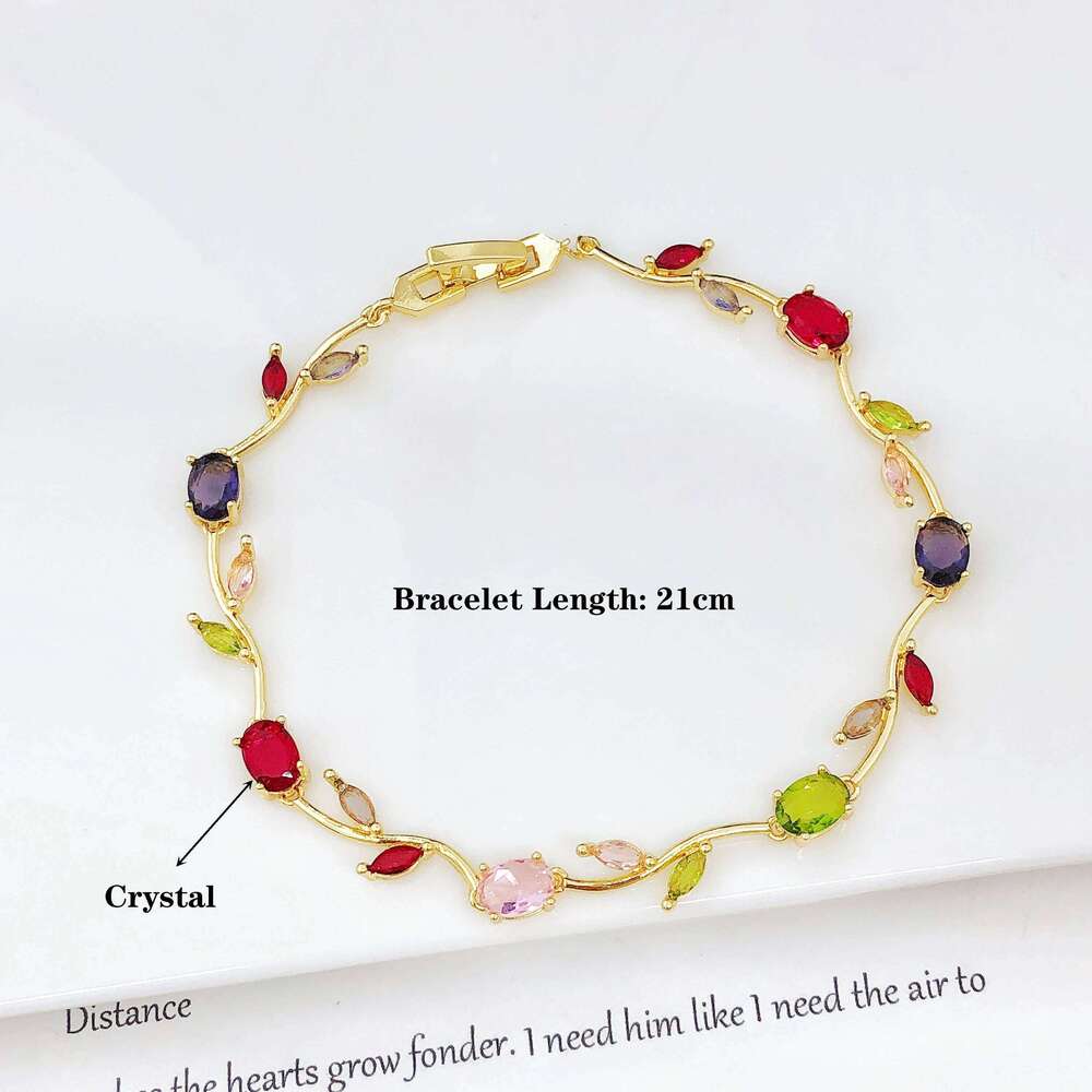 High Quality Sparkling Rhinestone Crystal Leaf Vine Flower Bracelet Luxury for Women Girl Party Wedding Gold-Plated Jewelry Gift Z260225