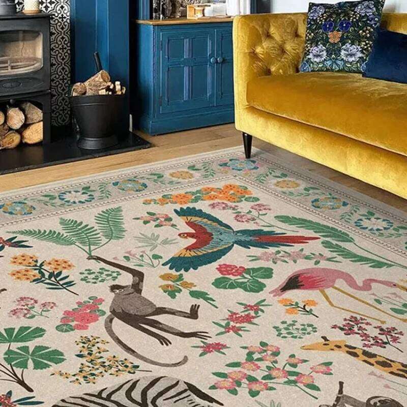 Living Room Carpet Bohemian Style Vintage Floral Bedroom Bedside Soft Rug Velvet Animal Cloakroom Fluffy Mat IG Tapete W260226