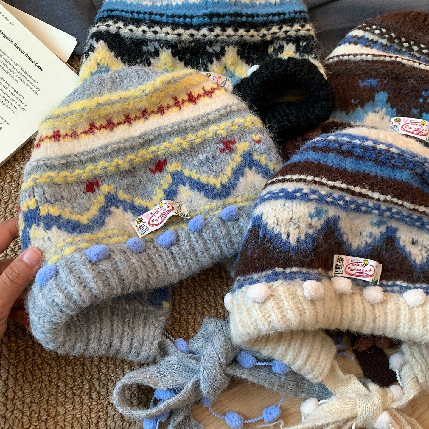 Fair Isle Knit Balaclava Hat for Women Autumn and Winter Face-Slimming Headwrap Thickened Warm Ear-Protecting Hat S2602251E7I