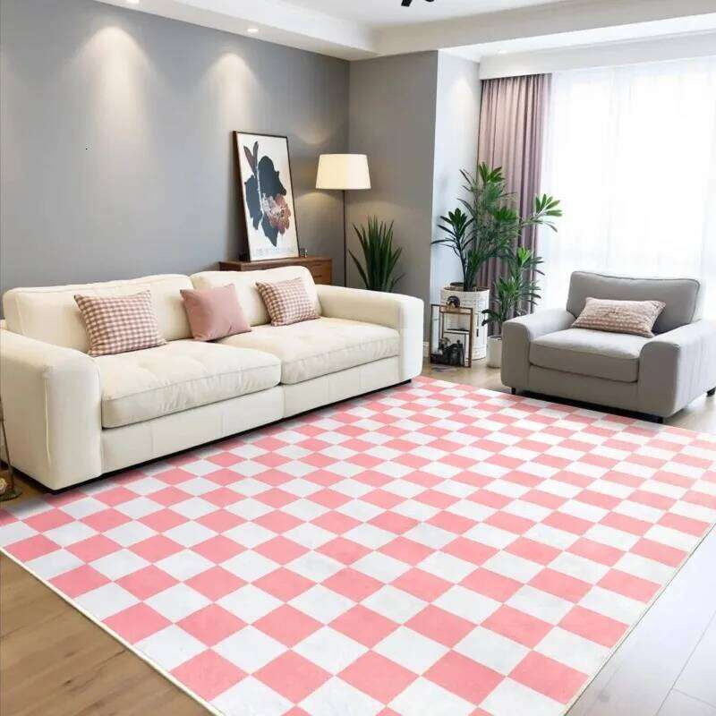 Pink White Checkerboard Area Rug Multi Color Options Doormat Modern Living Room Carpet Non Slip Floor Mat for Home Decor W260226