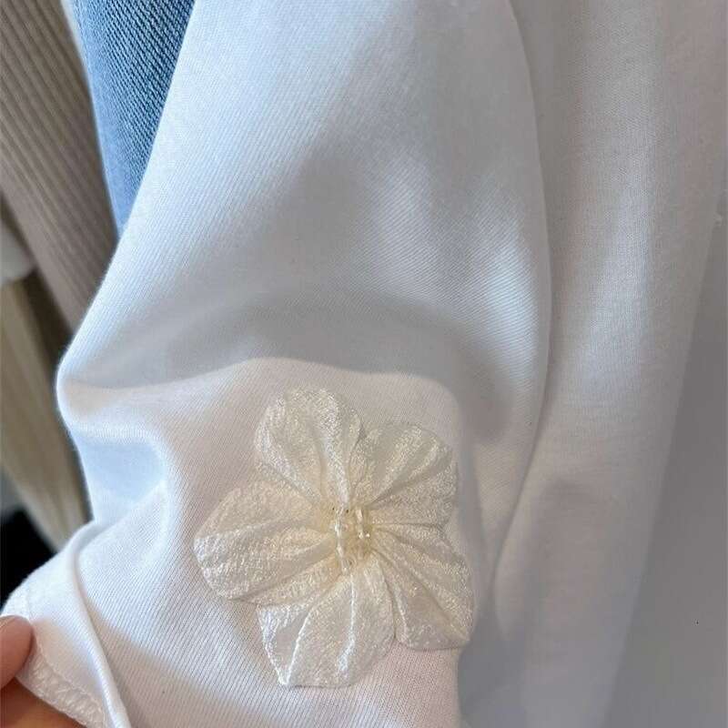 Fashion Sweet 3D Camellia Embroidery T-Shirts 2025 Summer New Tops Women Short Sleeve Loose Tee Shirt