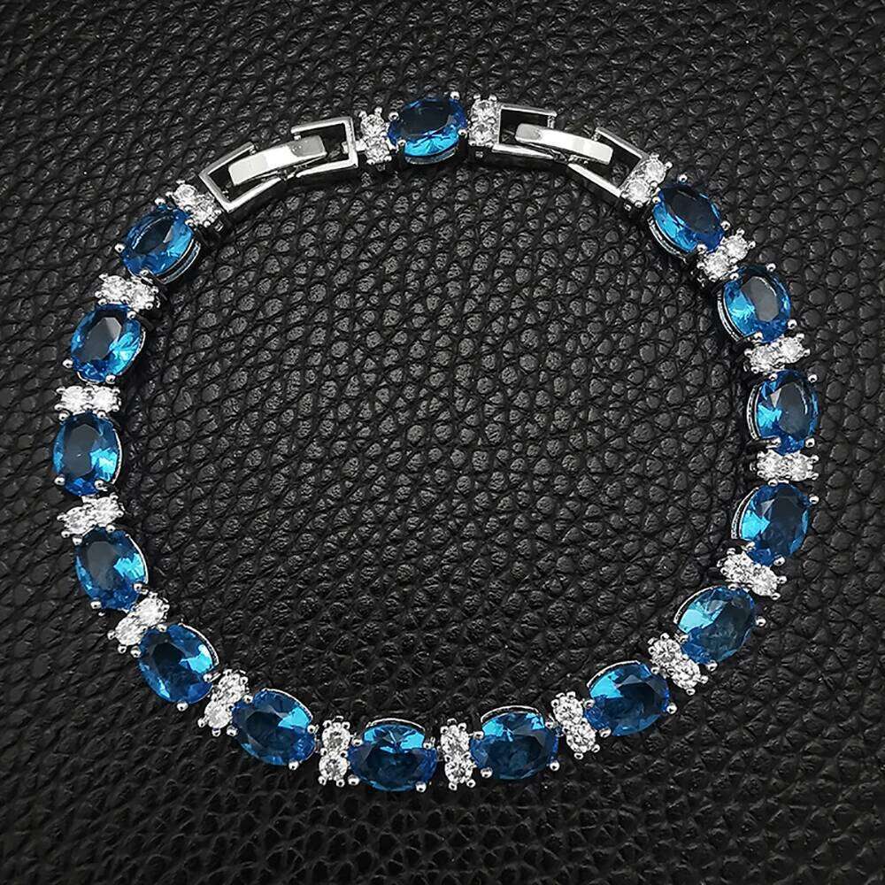 New Luxury SKY Blue Color Oval Bracelet Bangle for Women Anniversary Gift Jewelry Wholesale S6114 Z260225