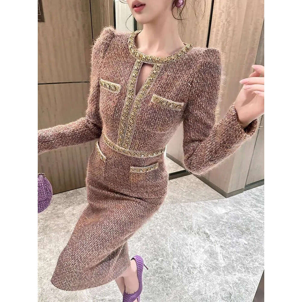 Women's retro floral hollow sexy round neck slim fit pencil elegant and fashionable banquet vest dress two-piece set