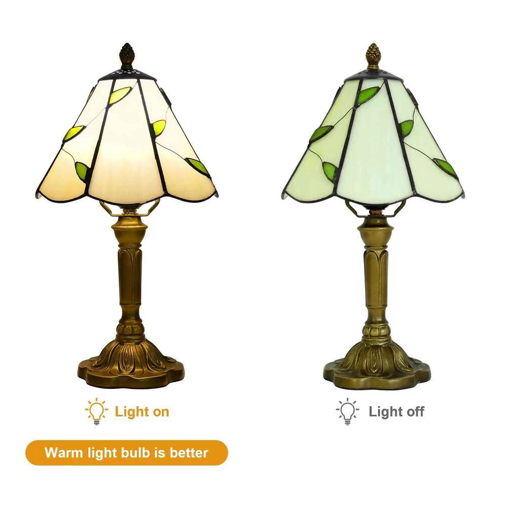 Beige Leaves Style Tiffany Table Bedside Nightstand Lights Vintage Desk Lamp Stained Glass for Living Room, Bedroom, H260225
