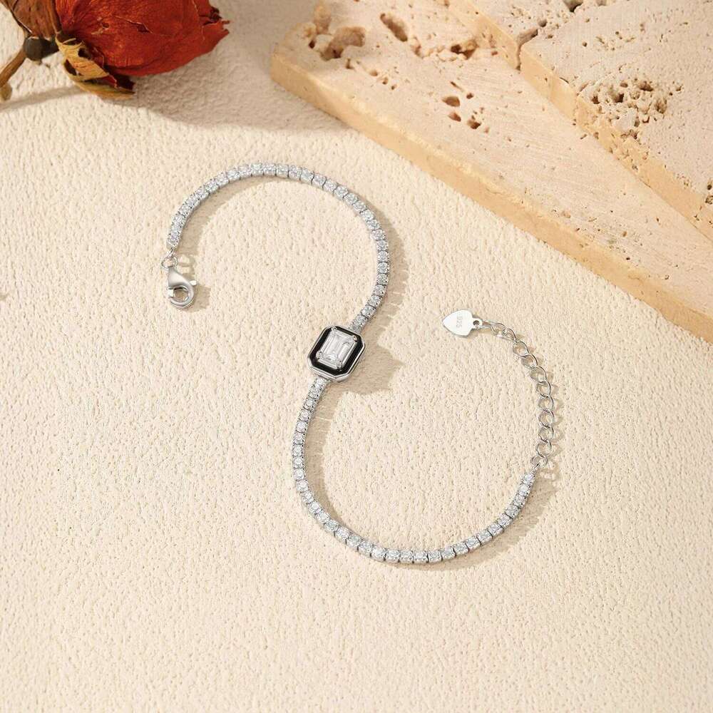 MODIAN 925 Sterling Silver Fashion Black Enamel Rectangle Clear Cubic Zirconia Tennis Bracelets For Women Fine Jewelry Gifts Z260225