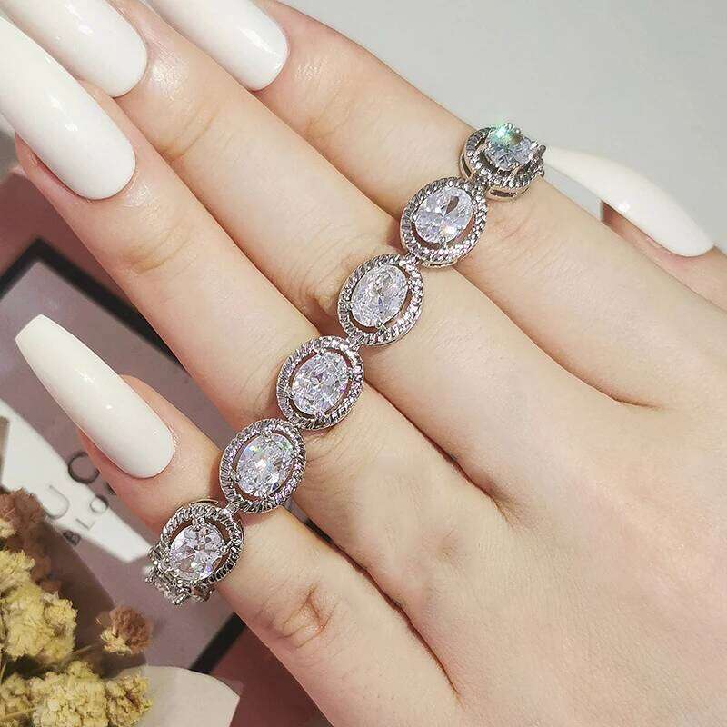 2024 New Arrival Luxury Oval Silver Color On Hand Bracelet Bangle For Women Anniversary Gift Jewelry Bulk Sell S6116 Z260225