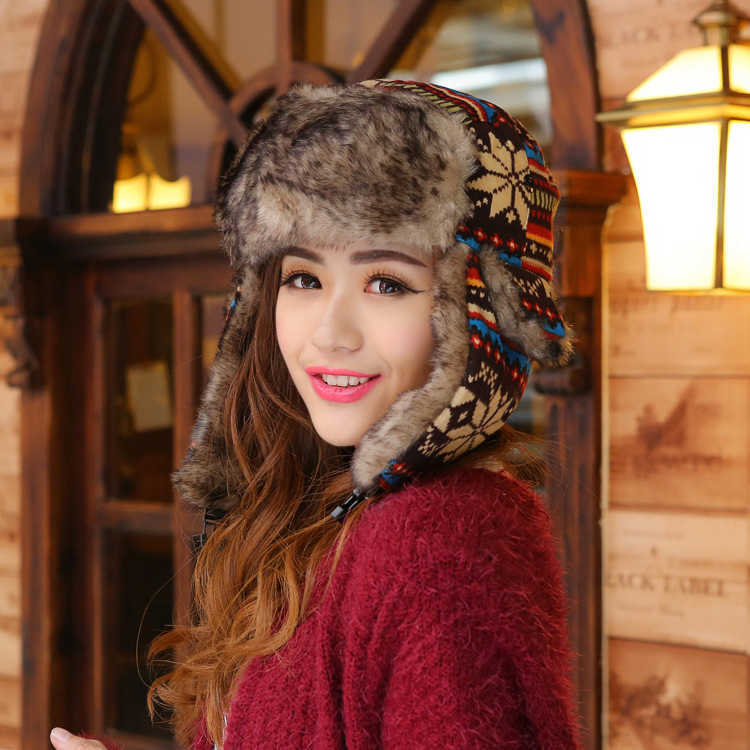 2014 New Trend Korean Colorful Lei Feng Hat Ear Protection Northeast Hat Snowflake Deer Knitted Warm Hat S260225