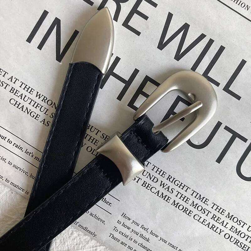 1pcs metal silver buckle thin for women 2025 new simple personality niche accessories American high street leather belt wit Y260225