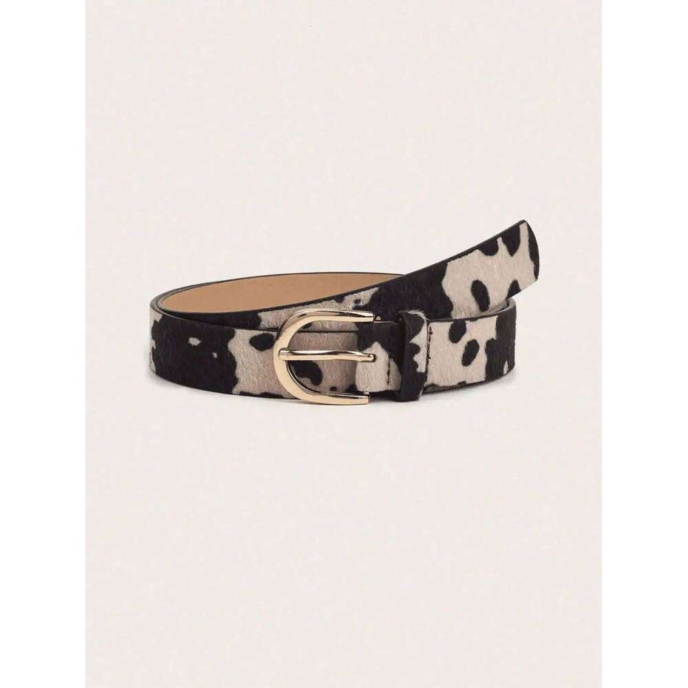 1Pc Retro Western-Style Black White Cow Print Women's Belt, Cowgirl, Fashionable and Versatile, Suitable Jeans, Coats, Sweaters, Perfect for Part