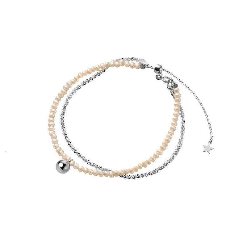 Modian 100% 925 Sterling Silver Double Layer Natural Pearls Adjustable Dazzling Chain Bracelets For Women Fine Jewelry 2021 New Z260225