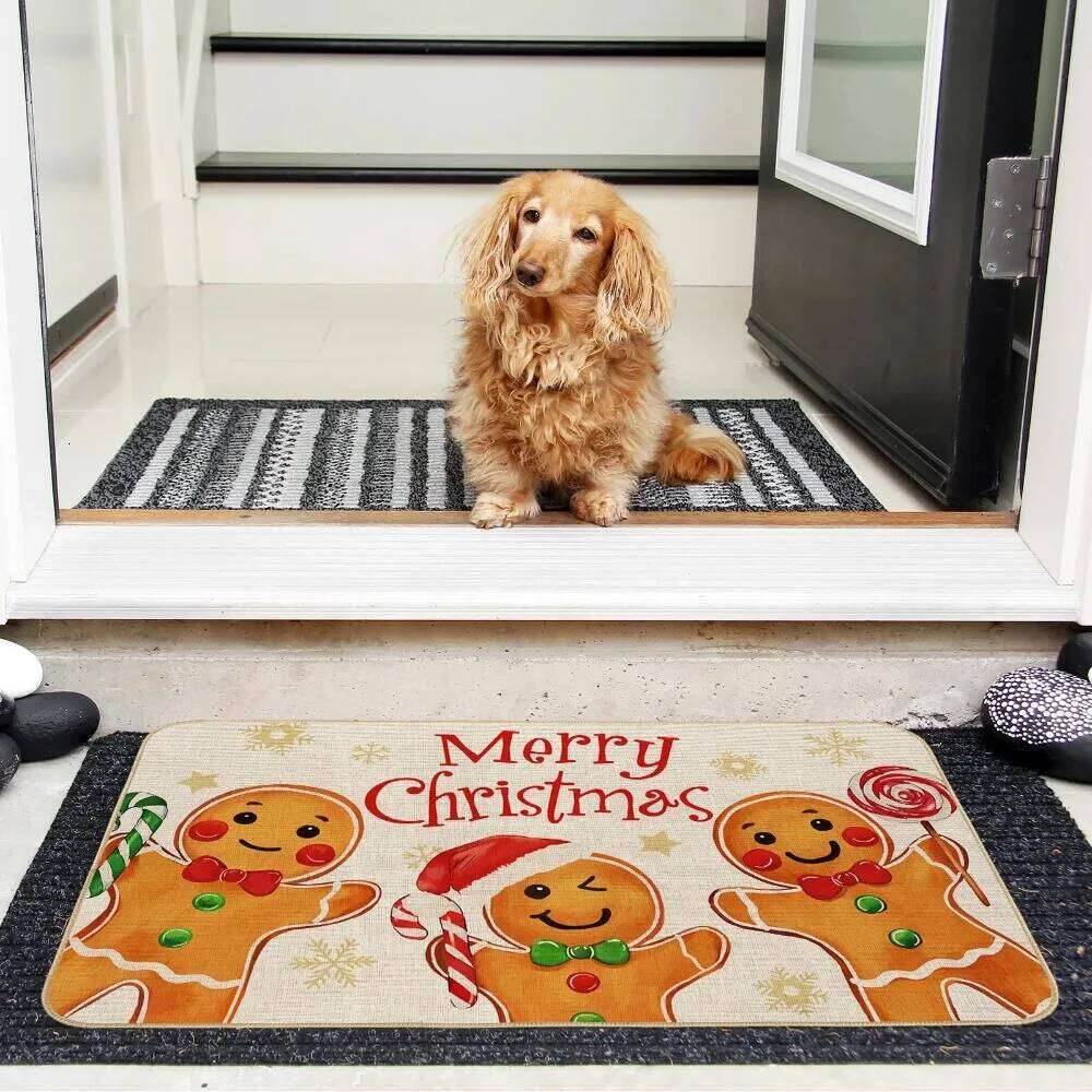 Christmas Happy Door Gingerbread Man Cartoon Non-slip Entrance Floor Mat Indoor Outdoor Carpet Home Decoration W260226
