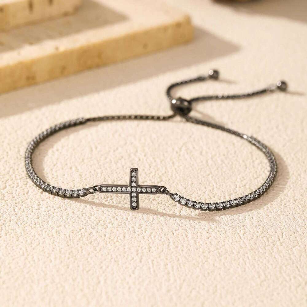 MODIAN 925 Sterling Silver Adjustable Zirconia Bracelet Unisex Black Cross Tennis Bracelets Trendy Fine Jewelry For Women Z260225
