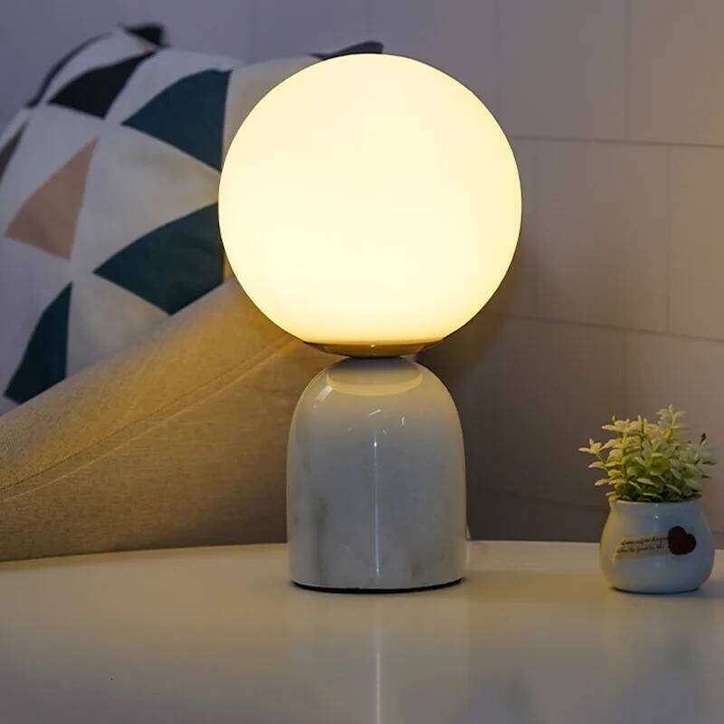 Nordic Marble Ceramic Small Table Bedroom Ins Decorative Bedside Post-modern Creative Dimmable Night Lamp H260225