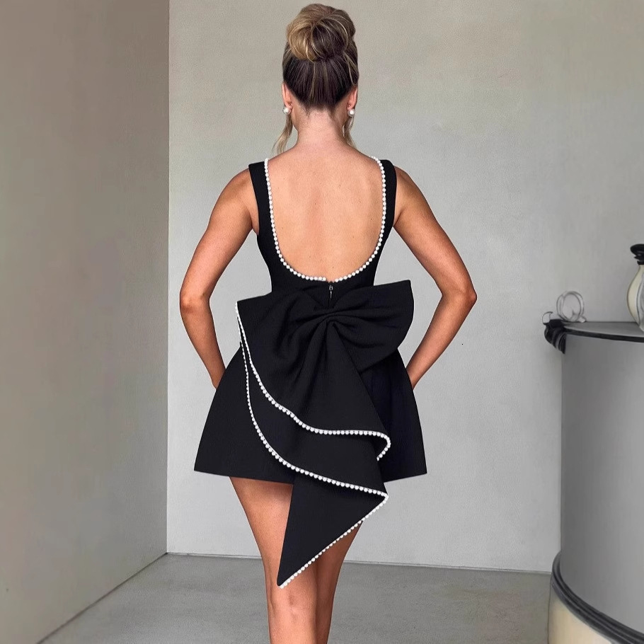 Elegant Backless Bow Satin Dress Spaghetti Strap Party Cocktail Wedding Guest Pink Long Dress for Women Slim Bodycon Sexy Dress 250310