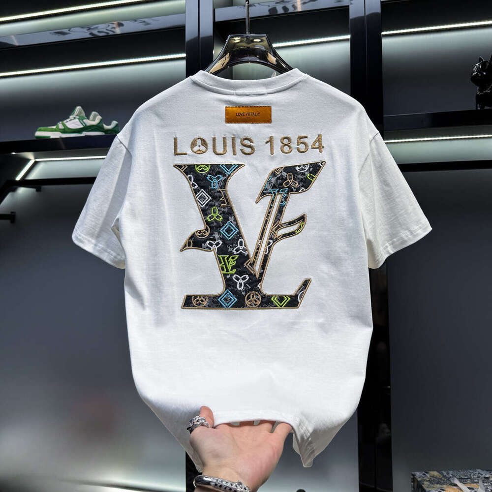 European Men's High-End Embroidered Crew Neck Short T-Shirt New Summer Trend Loose Luxury American Style Half Sleeve