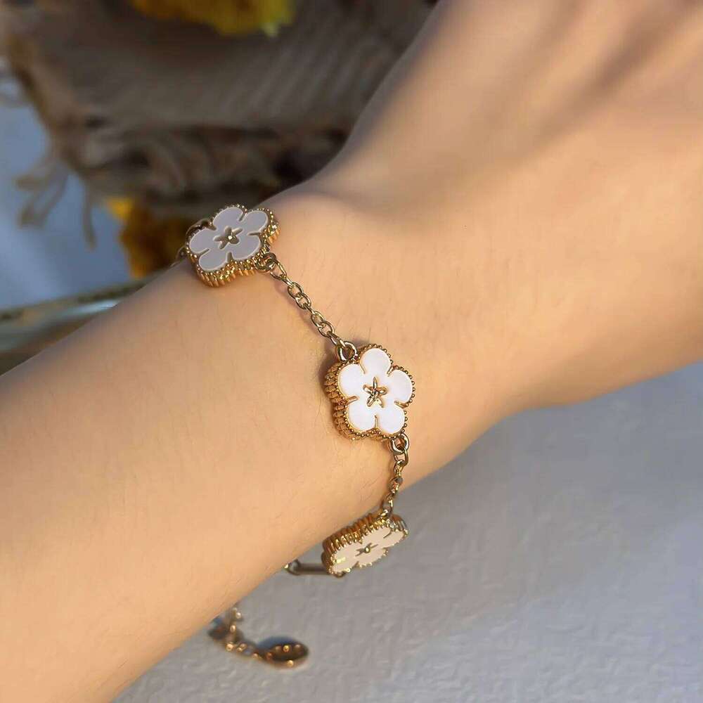 Luxury Double-sided Plum Blossoms for Women Five Leaf Flower Adjustable Bracelets Aesthetic Party Lucky Jewelry Gift Z260225