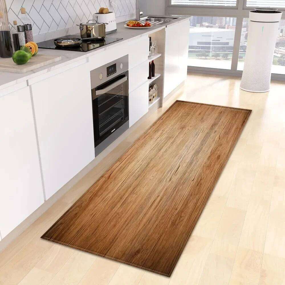 All Scene Non Slip Stylish Wood Runner Mat Heartwarming Slogan Warm Brown Vibrant Stripe Light Rug for Kitchen Bedroom Hallway W260226