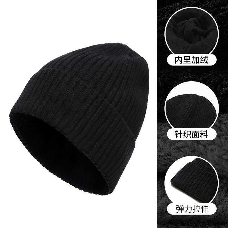 Autumn and Winter Thickened Mens and Womens Knitted Hat Solid Color Versatile Warm Hat Mens Outdoor Plush Cold Hat Casual Woolen Hat S260225