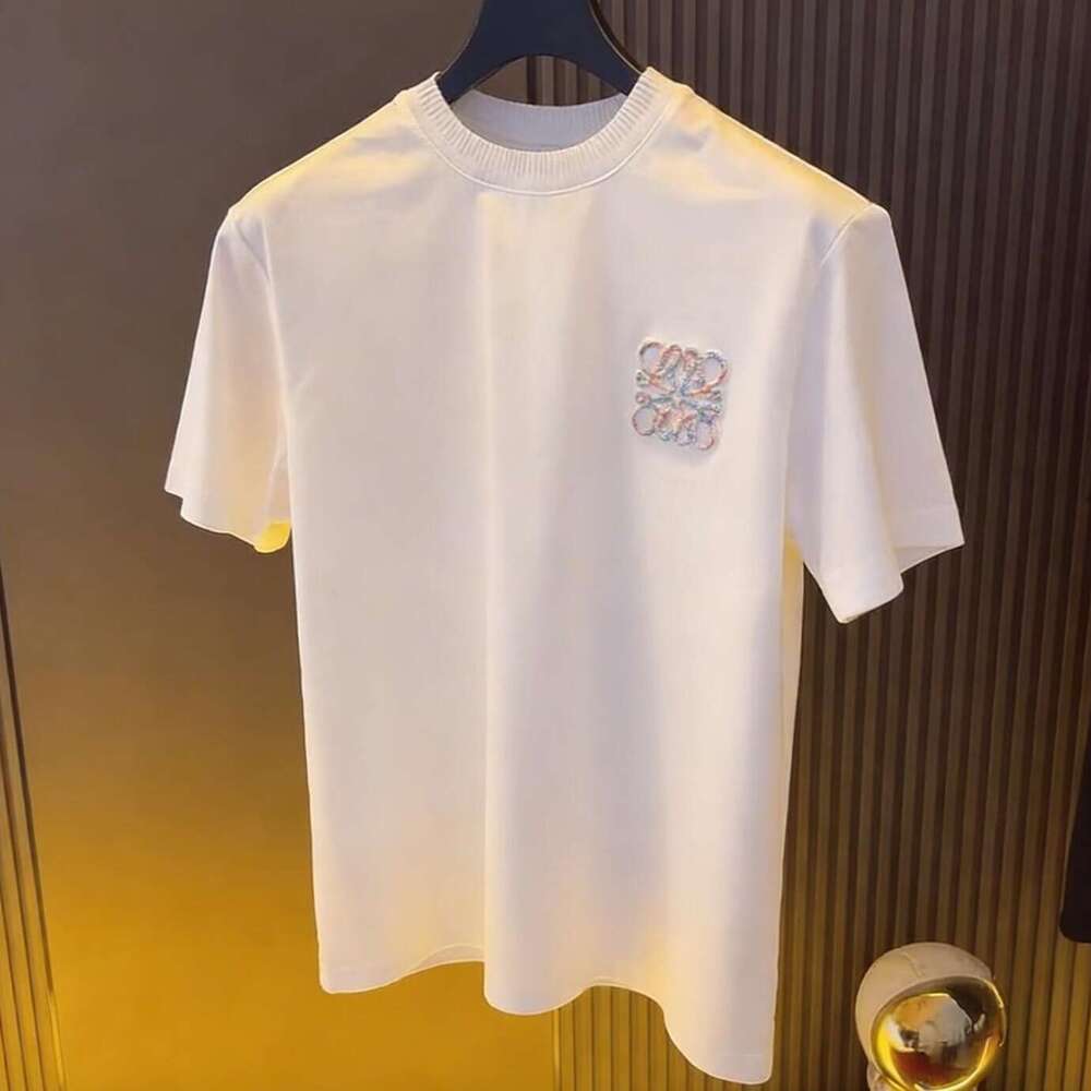 Trendy Fashion New High-End Embroidery Light Luxury Short T-Shirt For Men Versatile Loose Casual Half Sleeve