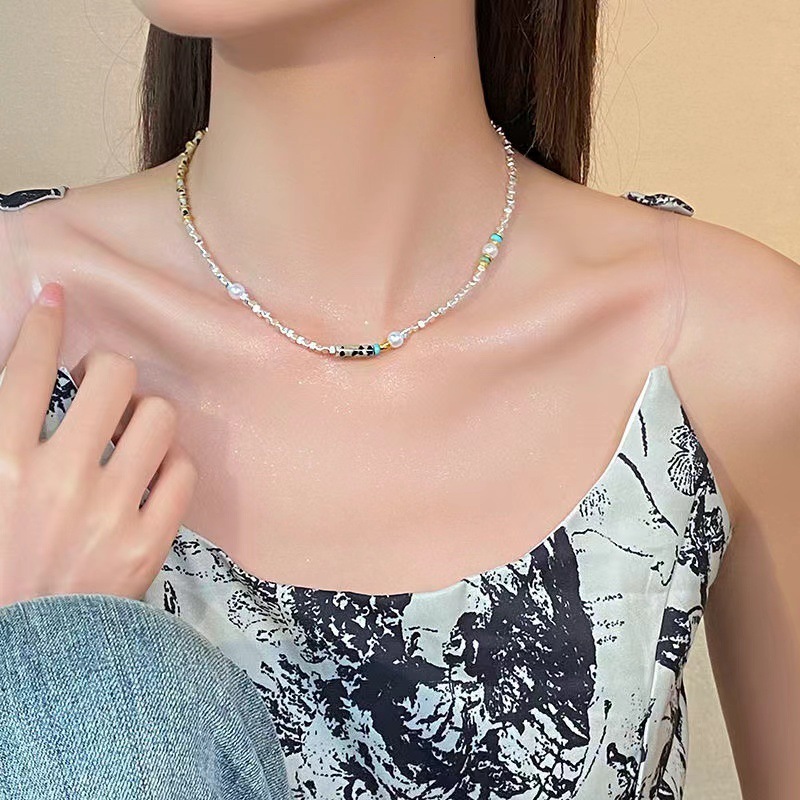 Natural stone womens collar ultimate cool childrens strand semi face bead antique gold-plated necklace 241017