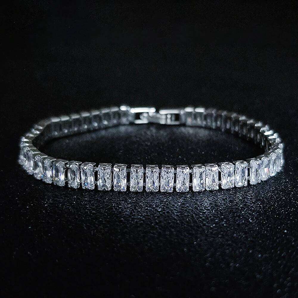 2024 New Luxury Princess Cut 17cm Silver Color on Hand Bracelet Bangle for Women Anniversary Gift Jewelry Wholesale S5776 Z260225