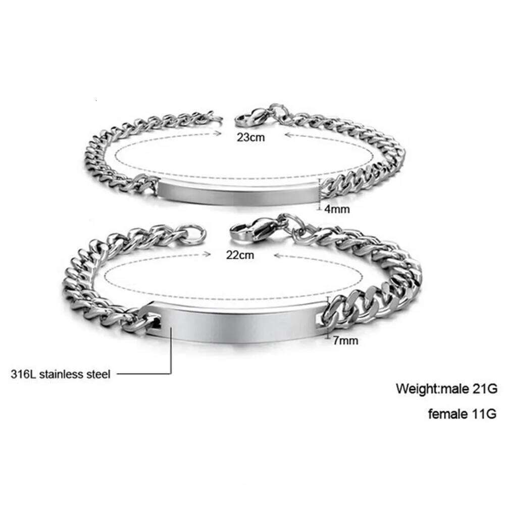 4MM and 7MM smooth long strip laser stainless steel couple bracelets that can be engraved Z260225