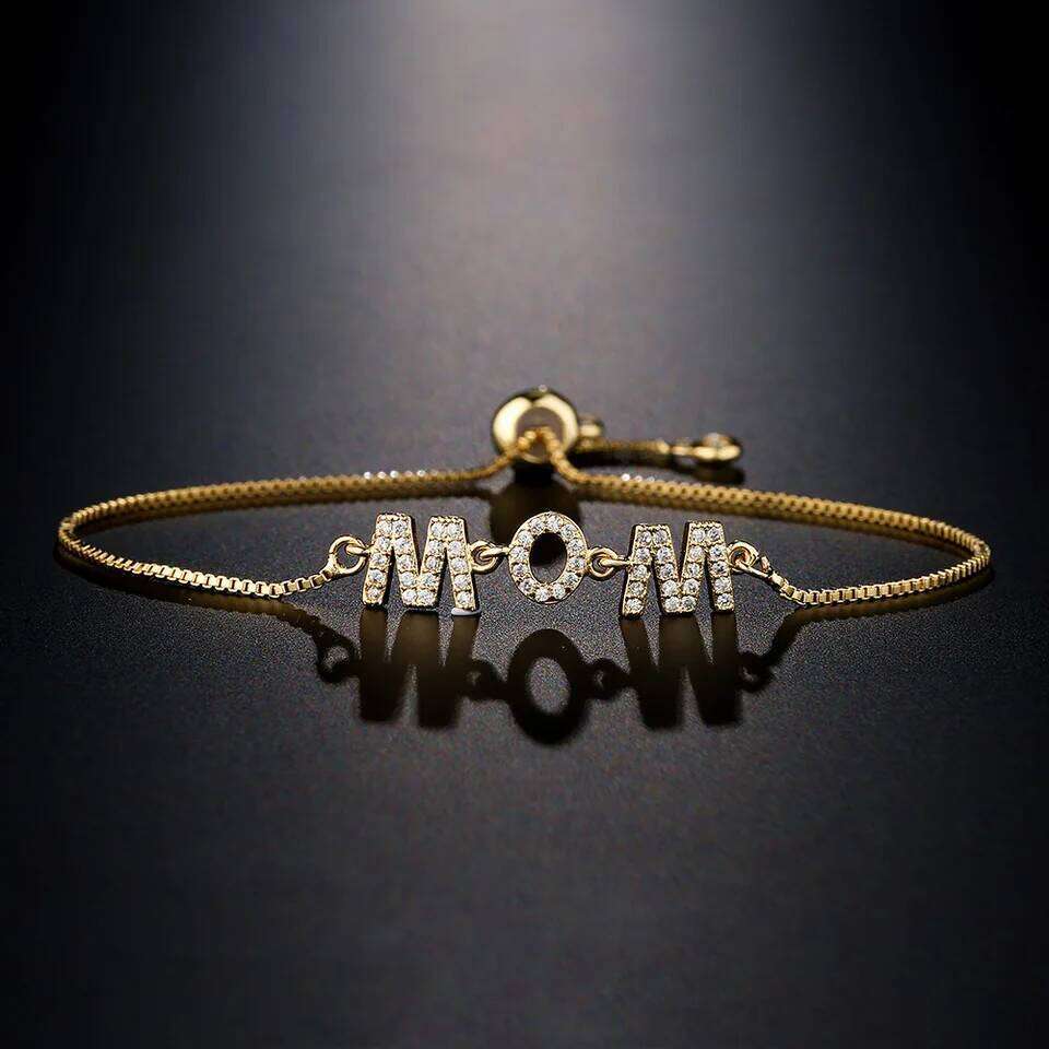 ZAKOL Exquisite Mom Letter CZ for Women Sparkling Micropaved Zirconia Gold Color Adjustable Chain Bracelet Gift Z260225