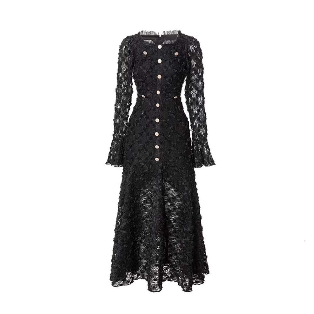 2026 Spring New Elegant and Exquisite Solid Color Three Dimensional Flower Waist Slimming Long Dress for Women