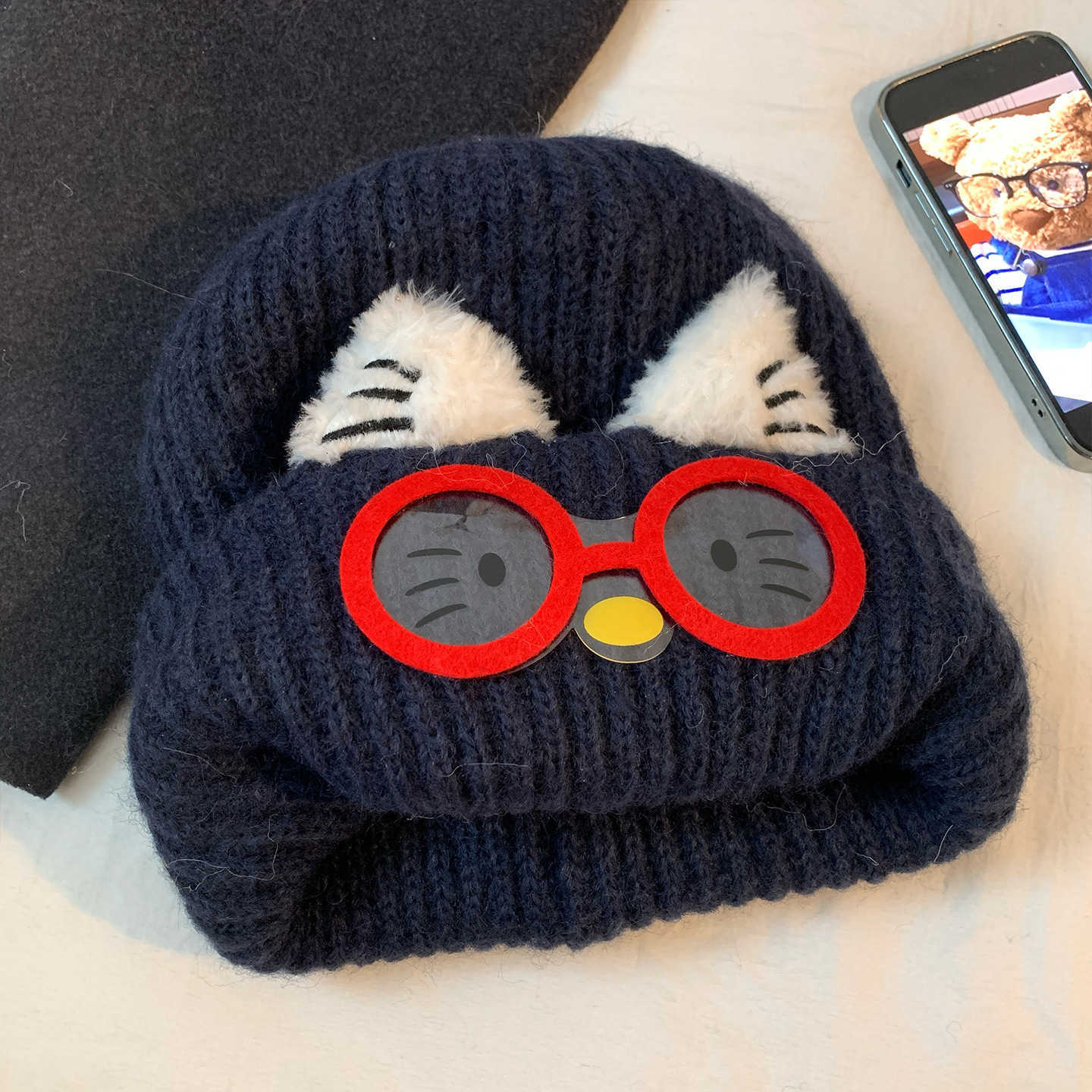 2025 New Cute Cat-Eared Knit Hat for Women Autumn and Winter Warm Ear-Protecting Anti-Cold Woolen Hat S260225