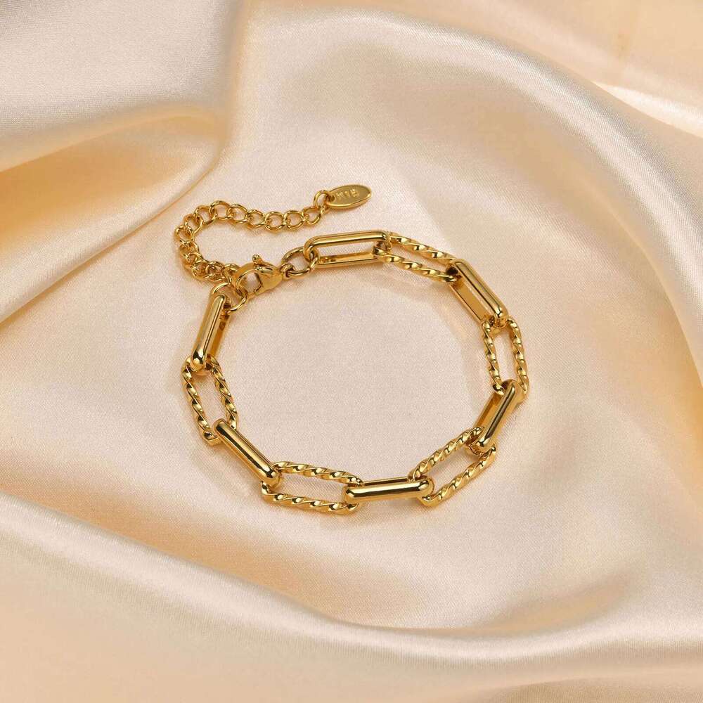ZAKOL Classic Paperclip Chain Gold Color Rectangle Charm Bracelet For Women Wedding Birthday Jewelry Gift Z260225
