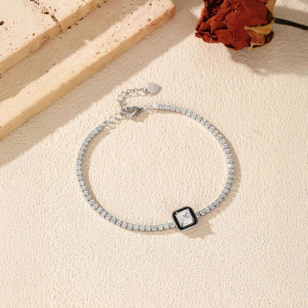 MODIAN Black Enamel 925 Sterling Silver Simple Square Zirconia Bracelet Fashion Tennis Bracelets For Women Fine Jewelry Z260225