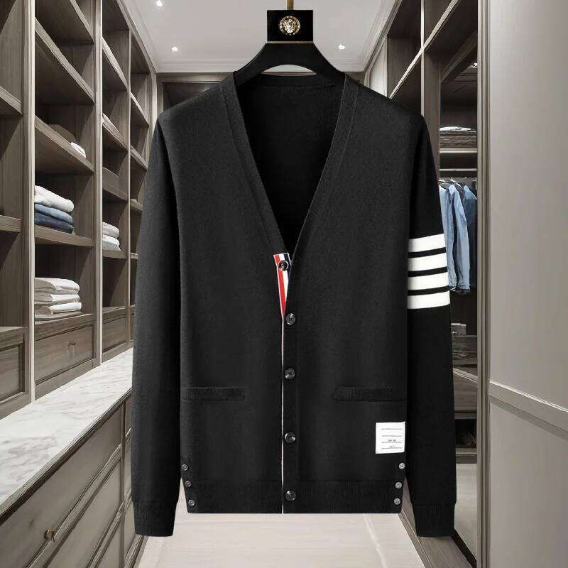 brand men's knitted sweater for autumn and winter striped design Korean version boutique cardigan casual jacket H260226