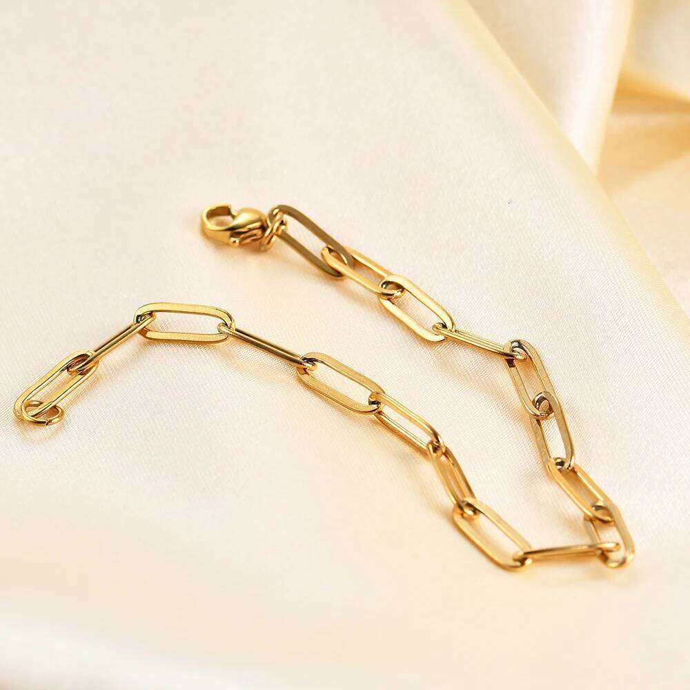 New personalized and simple paperclip rectangular chain bracelet, 14K gold-plated versatile bracelet Z260225