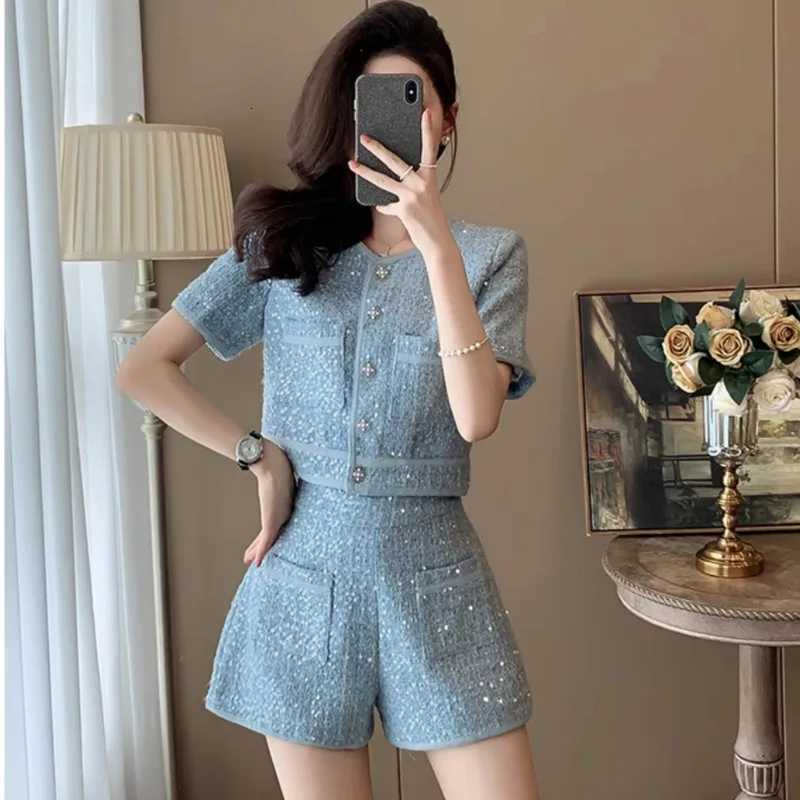 2026 New In Women's Two Piece Set, Short Sleeve Jacket & High Waisted Shorts Matching OutfitT260226