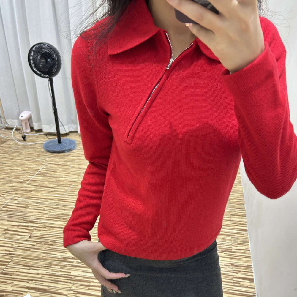 2026 Autumn/Winter New Micro Label Slant Zipper Collar Long Sleeve Knitted Wool Women's Top
