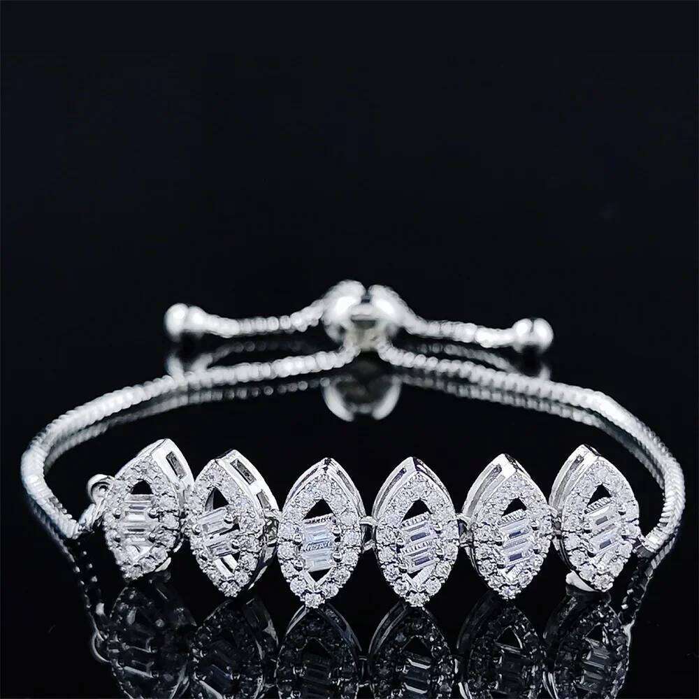 Moonso Marquise Square Cut Luxury Silver Color on Hand Tennis Bracelet Bangle for Women Valentine's Day Gift Jewelry S7973 Z260225