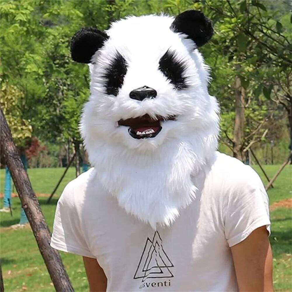 Plush Panda Head Mask, Moving Mouth Bear Cosplay, Halloween Party Costume, Premium 26W0226