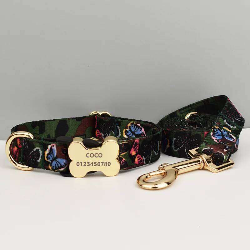 Personalized Printed Adjustable & Set with Metal Bone Buckle, Collar Dog Leash Pet Accessories