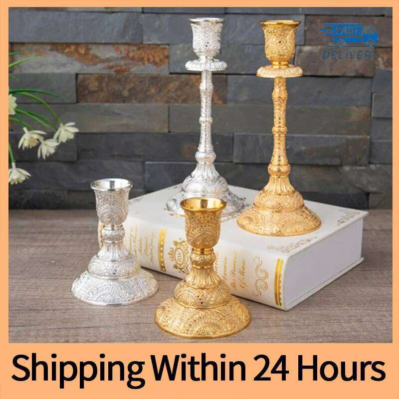 2pc European Style Metal Candlestick Candles Holders Gold Silver Dropshipping Wedding Ramadan Eid Religion Decorations Home W260226